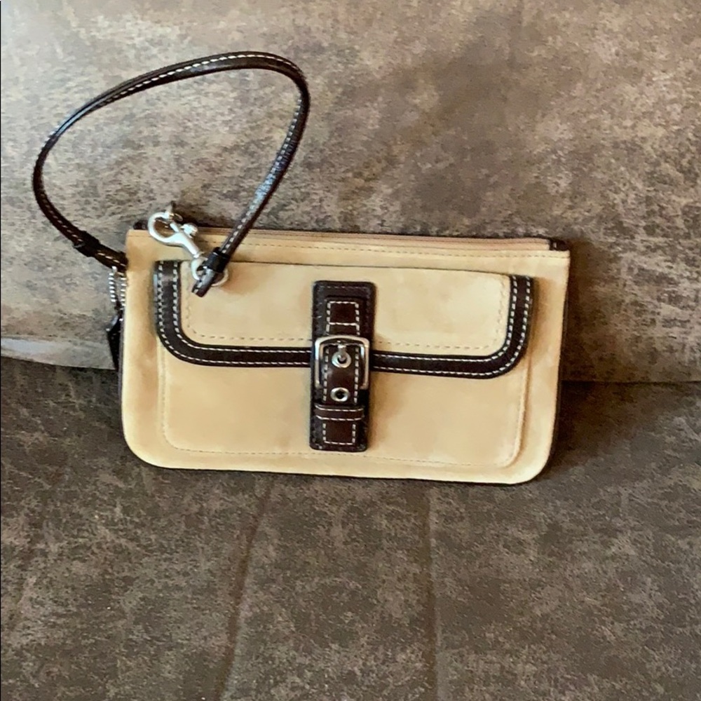 Coach tan suede wristlet